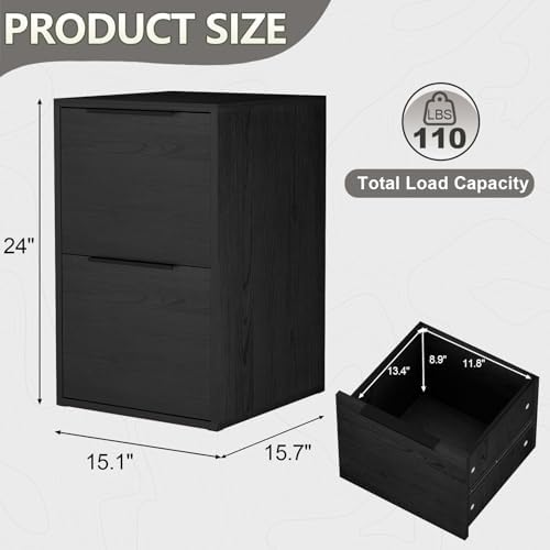 Two Drawer File Cabinet, Black Wood Filing Cabinets for Letter Size/Hanging Files, Small Under Desk File Cabinets for Home Office, Assembly Required - Image 3