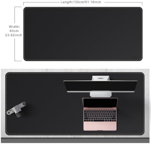 Mydours 52" x 24" XXL Large Desk Mat, PU Leather Full Desk Mouse Pad, Black - Image 2