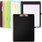 Ospelelf Clipboard with Storage 8.5 X 11，Padfolio Organizer, Spiral Portfolio Letter Size with Notepad, Pen Holder, 5 Extra Folder Divider Pages, Elastic Closure Nurse Office Essentials (Black) by OspelelfOfficeSupplies
