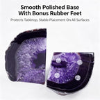 Purple Agate Bookends Set of 2, Heavy Duty Geode Stone Book Ends for Office and Bookshelf, Includes Anti-Slip Rubber Bumpers, Unique Decorative Gift for Home, 3-4 lbs - Image 2