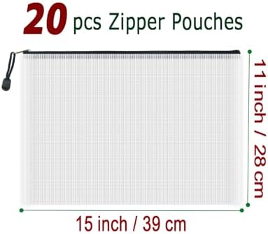 20pcs Mesh Zipper Pouch Bags, Multipurpose Waterproof Organization Storage Bag for Office School Home Travel (B4 Size 15''x11'', White and Black) - Image 2