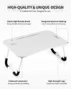 FISYOD Foldable Laptop Table, Portable Lap Desk Bed Table Tray, Laptop Stand with Cup Holder & Tablet Slot & Lifting Handle for Working Writing Drawing & Eating (White) - Image 5