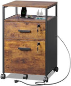 DEVAISE 2 Drawer File Cabinet with Lock, Wood Printer Stand, Rustic Brown by DEVAISE
