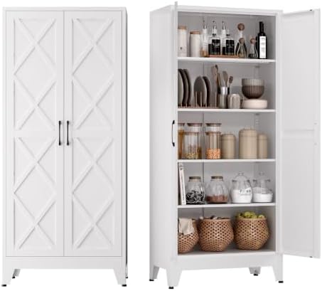 COFaR Metal Kitchen Cabinet with 2 Door and 4 Adjustable Shelves, 71" White by COFAR