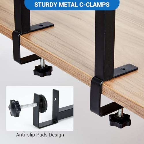 GarveeLife 1PC Adjustable 2-Tier Clamp-On Desk Shelf, Black Metal Over-the-Table Desk Organizer, Double-Layer Desk Storage Rack with Headphone Hooks for Home & Office - Image 4
