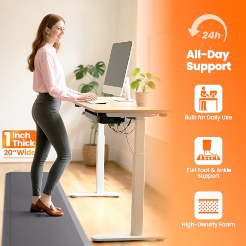 1-Inch Thick Anti-Fatigue Mat for Kitchen and Standing Desk, 20"x72", Grey - Image 3