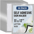 30 Pack Magnetic Sign Holder 11 x 17 with Adhesive Back - Silver Magnetics Poster Frame & Magnetic Paper Holder - Reusable Adhesive Frames 11x17 - Magnet Frame for Wall Windows - Magnet Document Holders by Juzari