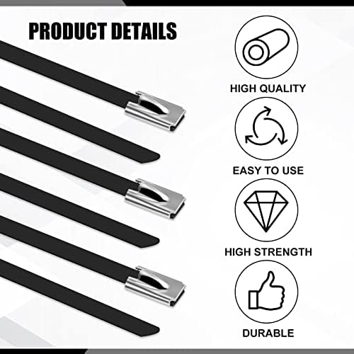 Pelopy Black 304 Stainless Steel Zip Ties, 1000 Pcs, 11.8" - Image 5