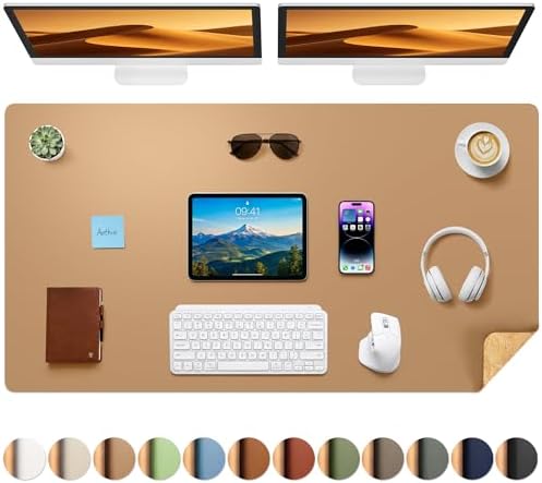 Aothia Cork Desk Mat - Dual-Sided XL PU Leather Desk Pad & Full Desk Protector, Large Waterproof Desktop Mat for Office & Gaming (47" x 23.6", Apricot) by AothiaSimpleNaturalUnique