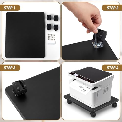 Beeveer 2 Pcs Black Under Desk Printer Stand 15.8 x 13.8 x 3.2 Inches - Image 3