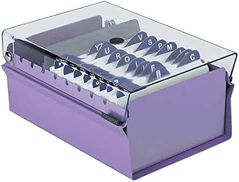 Acrimet 3 x 5 Card File Holder Organizer Box Metal Base Heavy Duty (AZ Index Cards and Divider Included) (Purple Color with Clear Crystal Plastic Lid Cover) - Image 2