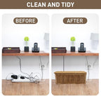 2 Pcs Large Rattan Cable Management Box, Cord Organizer Box with Lid Under Desk Router Wire Hider Storage Boxes with 4 Exits for TV Wires Computer Surge Protector USB Hub Power Strip, 14.2×6.7×5.9" - Image 3