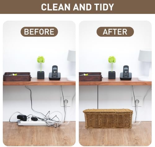 2 Pcs Large Rattan Cable Management Box, Cord Organizer Box with Lid Under Desk Router Wire Hider Storage Boxes with 4 Exits for TV Wires Computer Surge Protector USB Hub Power Strip, 14.2×6.7×5.9" - Image 3