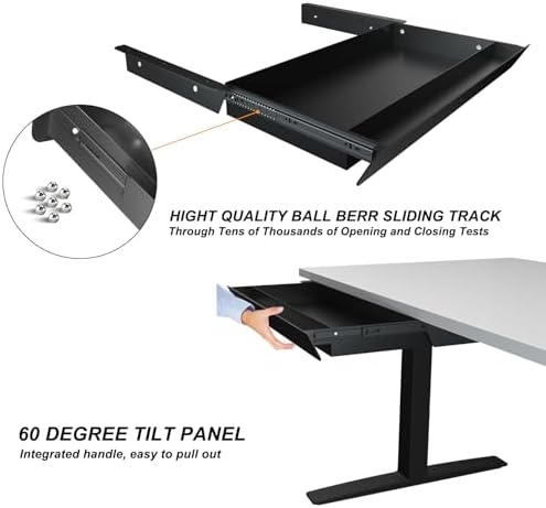 Large Under Desk Mounted Sliding Drawer with Pencil Tray and 60 Degree Tilt Panel to Pull Out, 22'' Long & 13'' deep Large Storage Organizer for Sit Stand Workstation - Image 4