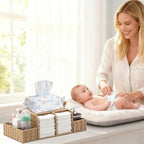 Large Wicker Diaper Caddy Changing Table Organizer, Khaki, Paper - Image 5