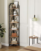 CHOEZON 6-Tier Corner Shelf, Industrial Corner Bookshelf, 71.2" Corner Storage Stand, Plant Stand Display Shelf, Corner Bookcase for Bedroom, Living Room, Home Office, Rustic Brown and Black TCJ11BF - Image 6