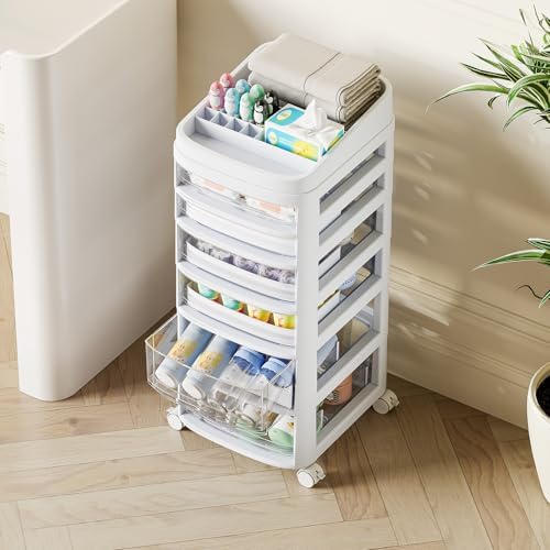 Rolling Cart with 6 Drawers, Clear Plastic Drawer Organizers, Vanity Cart - Image 2