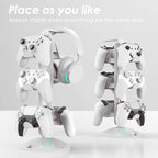 RGB Headphone Stand and Controller Holder With 9 Light Modes - 2 USB Charging Ports, 3.5mm & Type-C - Hanger Accessories for Desk and Gamer (White) - Image 5