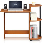 Furinno Compact Computer Desk with Shelves, Round Side, Light Cherry/Black - Image 4