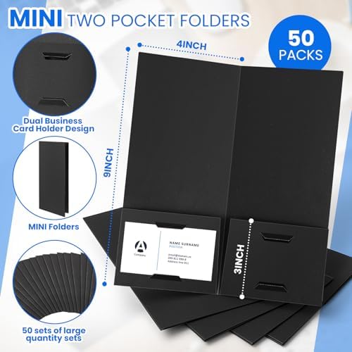 Henoyso 50 Pcs 4 x 9 Inch Mini Presentation Folders 2 Pocket, Black - Image 2