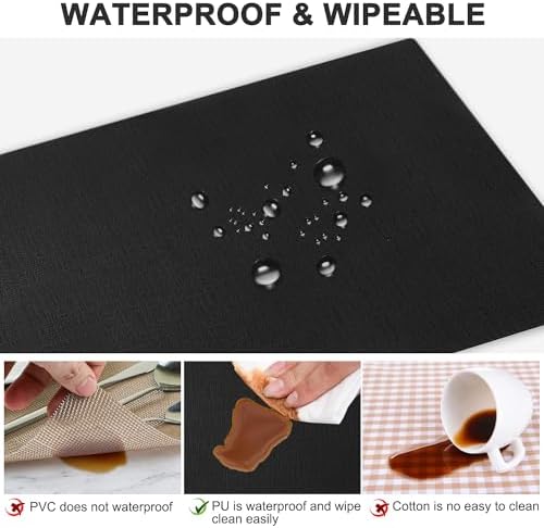 Leather Heat Resistant Placemats Set of 6 Waterproof Wipeable Washable PU Table Mats,Easy to Clean Anti-Slip (6, Black) - Image 3