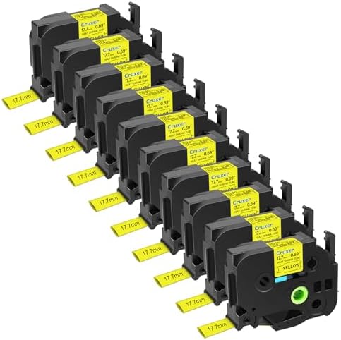 10 Pack Compatible for P-Touch HSE641 HSe-641 HS641 HS-641 17.7mm 3/4" Heat Shrink Tube Label Tape Black on Yellow for Ptouch PT-D400AD D450 D600 PTP700 P750W H500LI 1810 1880C 2730 2030 Makers by Cruxer