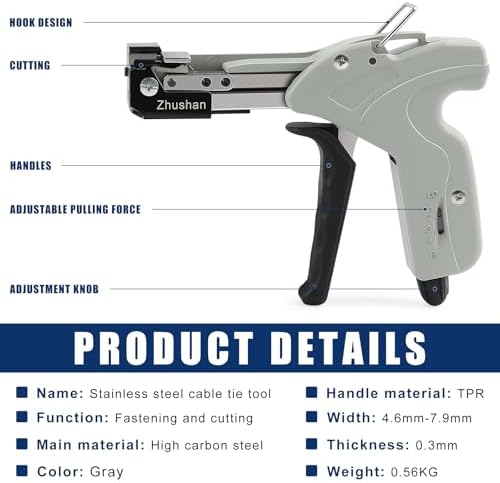 Zhushan Stainless Steel Cable Tie Gun, Auto Tighten & Cut Tool for 4.6–7.9mm Metal Ties, 4-Level Tension, Heavy-Duty & Easy to Use - Image 2