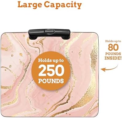 Inspired Living Collapsible Ultra-Slim Pack-N-Roll,2 Wheel Utility Cart w/Lid Used as Seat up to 250 Lbs, Telescopic Handle, Super Strong, for Home,Garden,Shopping,Office,School, Large, Pink Marble - Image 3
