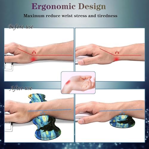 4 in 1 Desk Mat Set,Mouse Pad with Keyboard Wrist Rest,Wave-Shaped Design,Non-Slip Rubber Base,Waterproof,for Home,Office,Gaming,Starry Night - Image 4