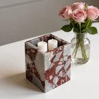 Natural Marble Stone Square Storage Container Empty Vessel Holder Cup for Candle/Pens/Sundries Items (Calacatta Red) - Image 6
