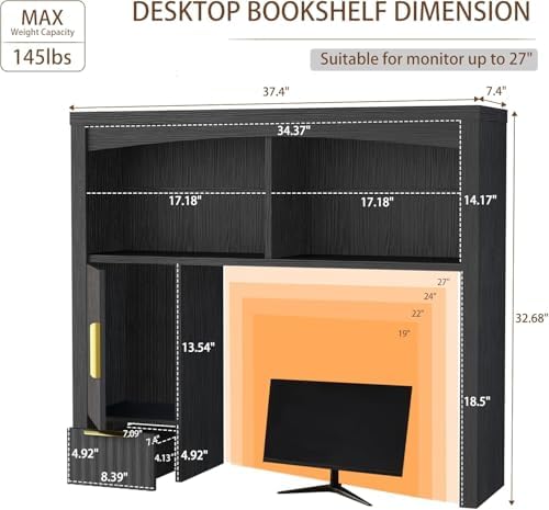 Desk Hutch Shelf, Desktop Shelf Organizer 37 inch Wide Desktop - Image 2