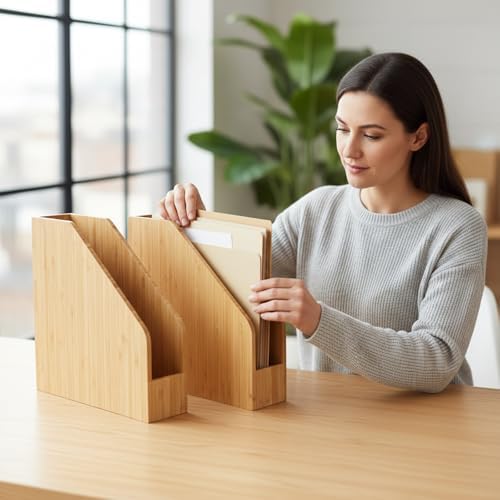 2 Pack Bamboo Magazine File Holder Book Holder Frames - Image 5