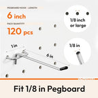 JEAWIWI 120 Pcs Metal Pegboard Hooks, 6 Inch, Fit 1/8 in Peg Board - Image 2