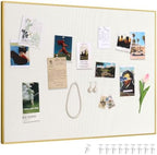 SELEAD Linen Bulletin Board 24” x 18” - Golden Aluminum Frame, Beige Fabric by SELEAD