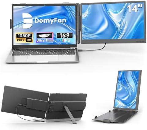 domyfan 14" Laptop Screen Extender, Ultra-Thin FHD 1080P IPS Dual Portable Laptop Monitor Extender for 13-17" Laptops, Plug & Play with HDMI/USB-A/Type-C, Compatible with Windows, Mac, Android by Domyfan