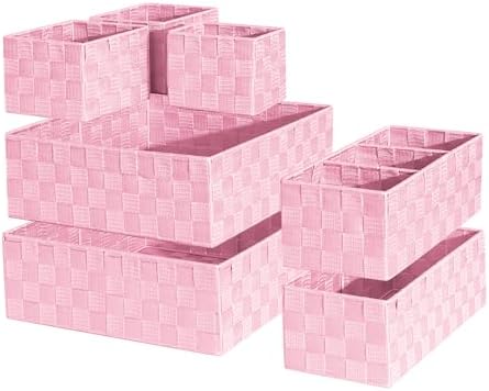 Set of 7 Nested Woven Cube Baskets, Drawer Organizers in Multi-sizes by ORGMASTER
