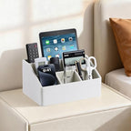 PU Leather Desk Organizer, Remote Control Holder, Ivory - Image 3