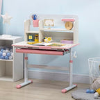 Qaba Wooden Kids Study Desk Height Adjustable Tilt Desktop Drawer Pink - Image 2