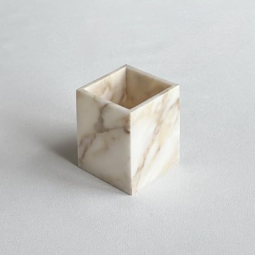 Natural Marble Stone Square Storage Container Empty Vessel Holder Cup for Candle/Pens/Sundries items (Gold) by StonePlus