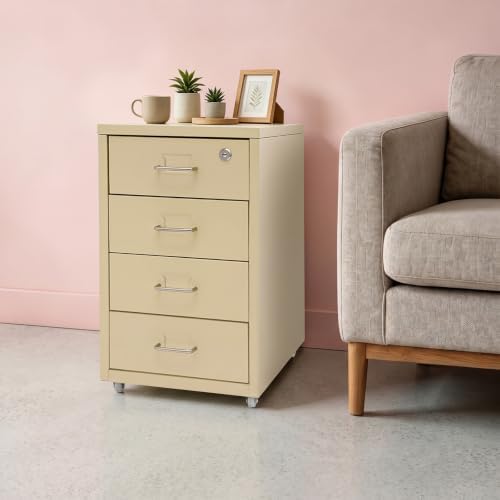 4 Drawer Vertical File Cabinet, Beige Metal File Cabinet with Lock(Yellow) - Image 5