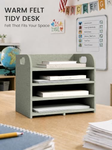 Fluxynara 4-Tier Felt File Organizer with Carry Handles, Sage - Image 6