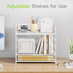 Cawukege 2 Pack 5 Tier Paper Organizer, Letter Tray with Handle, Mesh Desk Organizer, Metal File Organizer, Office Desk Accessories for Home, Office, Classroom, School (White, 2) - Image 2