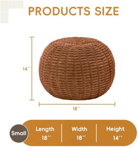 Hobestluk Stuffed Pouf Ottoman Footrest,Round Footstool,Small,Orange - Image 2