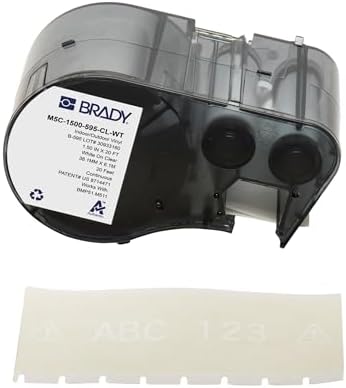 Brady Authentic (M5C-1500-595-CL-WT) All-Weather Permanent Adhesive Vinyl Labels 1.5 in W x 20ft White on Clear. for use with BMP51, M510, and M511 Label Printers. by BradyCorp