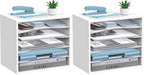 5-Tier Wood Desk Organizer, Paper Tray Organizer for Desk with Adjustable Storage Shelves, Desktop Mail Organizer and Paper Sorter Mail Holder for Office Home Classroom, White (Pack of 2) by SHARKWOODS