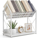 Desktop Bookshelf Organizer, 2 Tier Wood Desk Shelf for Tabletop Storage, Small Desktop Shelf for Office Home Dorm, Table Shelf Book Rack for Books/Supplies/Decor Display (White) by Outink