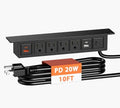Under Desk Power Strip with 20W USB C, QBA 8-in-1 Desk Outlet Station, 4 AC Outlets, 2 USB-C, 2 USB-A, 10FT Cable, Desk Mount Power Strip for Home Office Conference, ETL Listed(Black) by QBAMakesYourLifeEasier