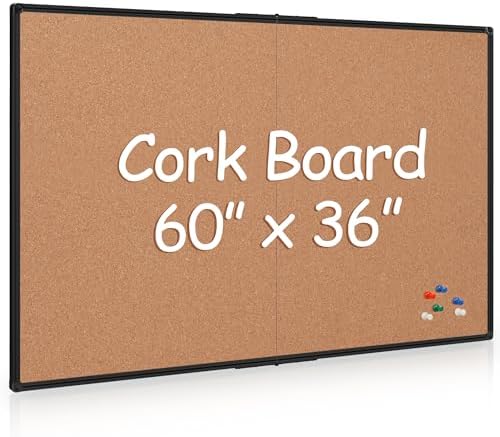 Extra Large Cork Bulletin Board 60" X 36", Foldable Notice Pin Board for Wall, Black Aluminum Framed 5'x3' Corkboard, Wall Mounted Noticeboard with 36 Push Pins for School, Home & Office by Justdowhatyouwanttodo