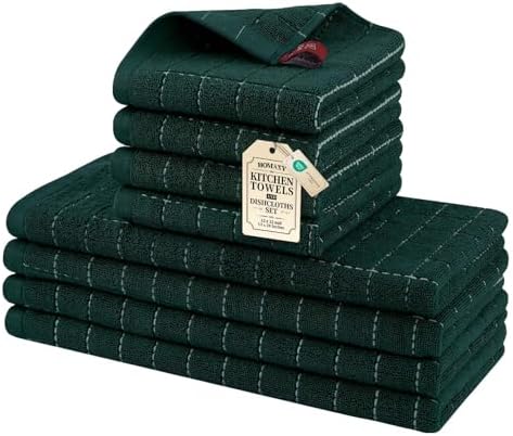 Homaxy Cotton Terry Kitchen Towels and Dishcloths Set of 8, Blackish Green by Homaxy