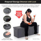 DocSafe Storage Ottoman Bench, Fireproof＆Waterproof Folding Bench with Lock(15”x 43”x15”), Leather Storage Chest with Handles＆2 Extra Boxes, Ottoman Safe for Bedroom,Living Room,Home Office, Gray - Image 6